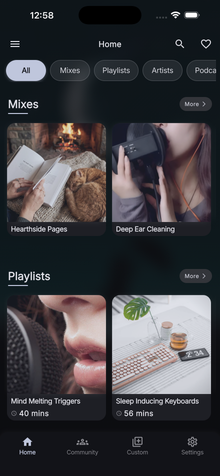 Home screen with mixes and playlists